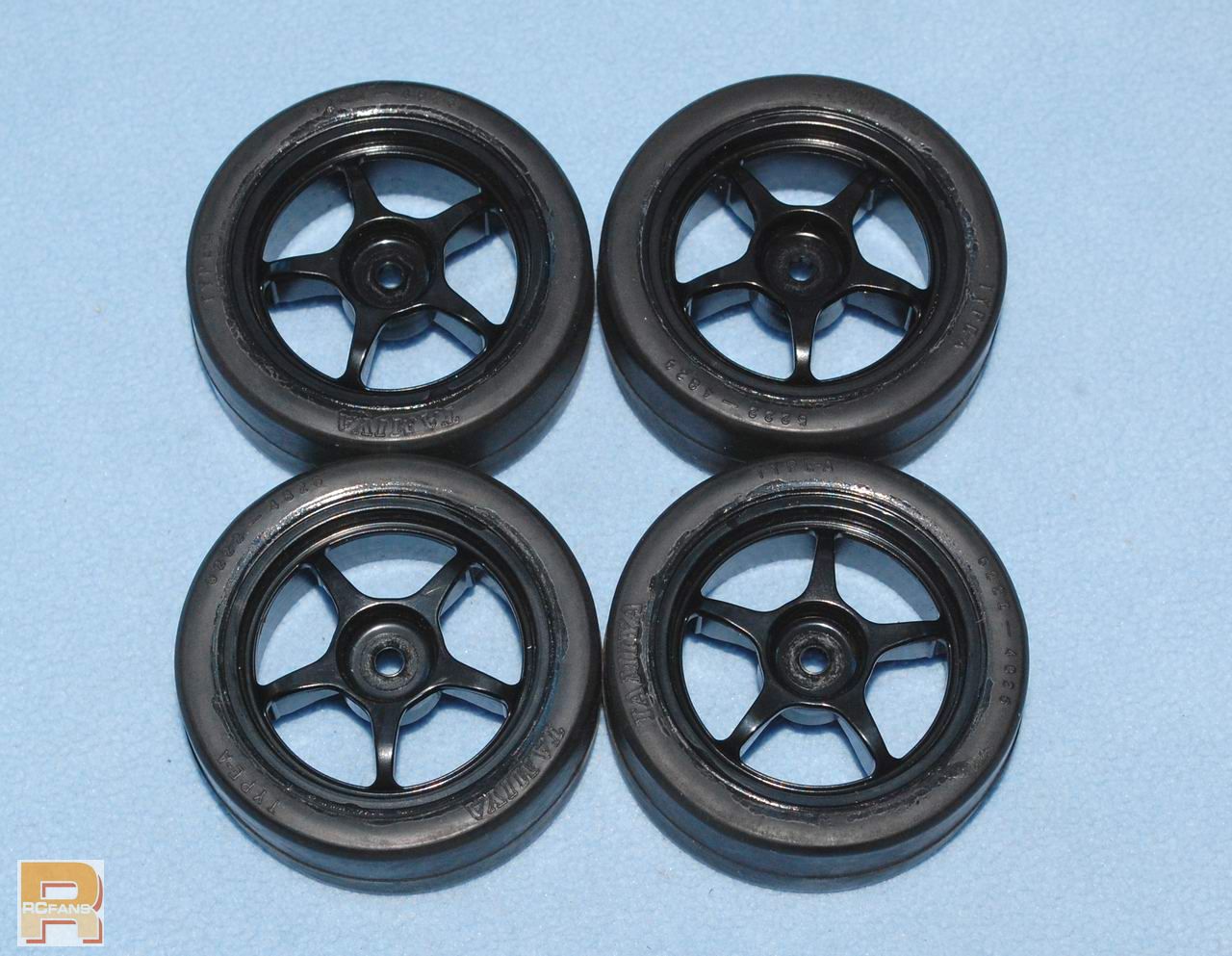 tamiya 5 spoke reinforced wheel with super slick type A tire set excellent 01.JPG