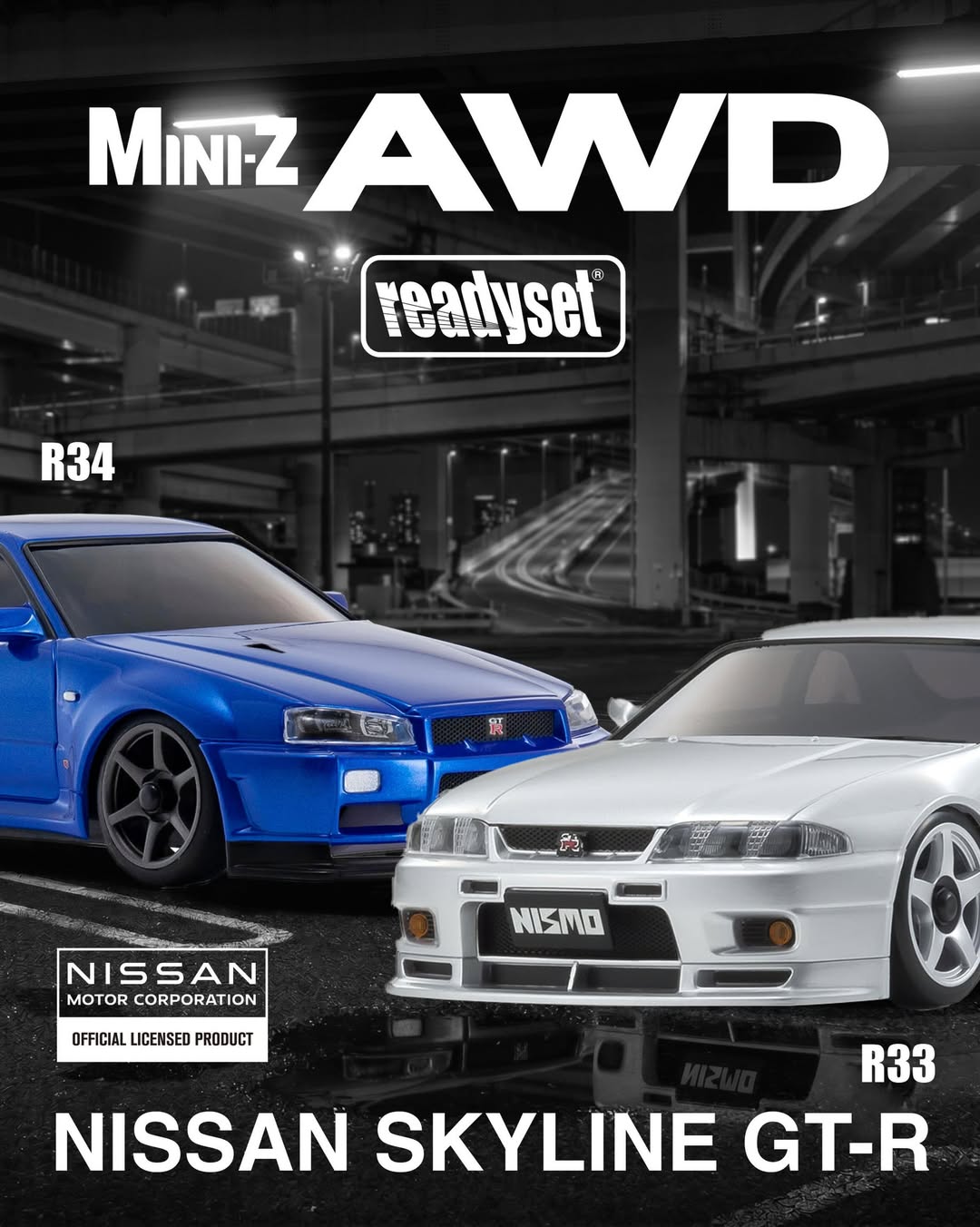 Kyosho Nissan Skyline GT-R R33 R34 AWD MINI-Z Readyset
