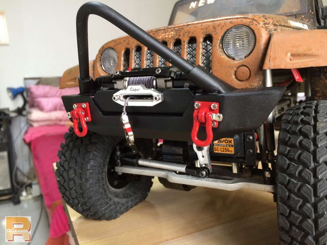 capo双电机绞盘.加自制毒刺保险杠,1/10牧马人安装